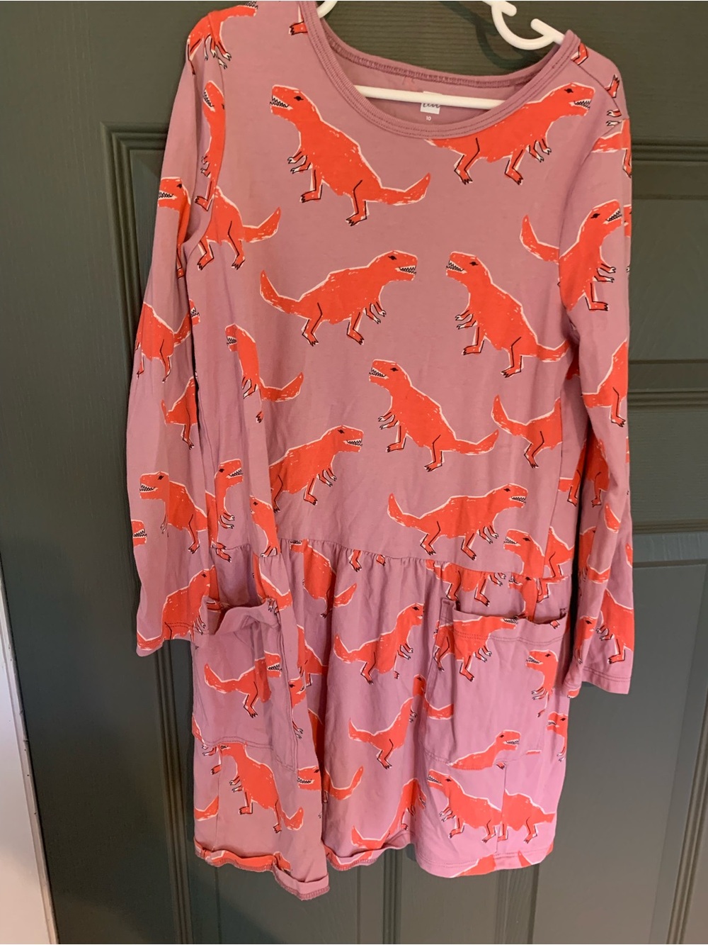 Tea Long Sleeve Pink Dinosaur Dress